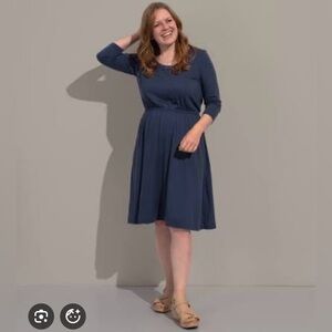 Wool& | Fiona Fit & Flare Merino Wool Dress Navy Medium Pockets